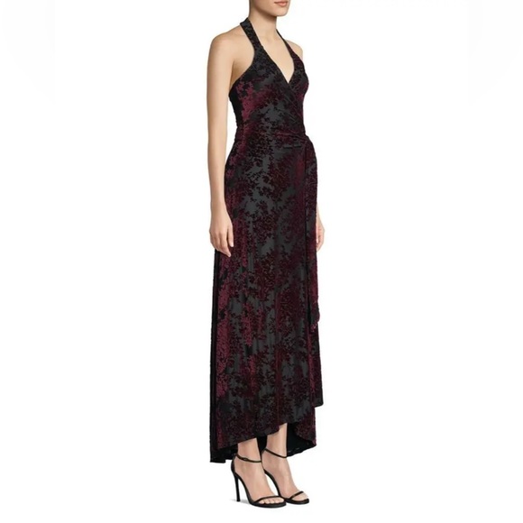 DRESS THE POPULATION Erica Velvet Maxi Wrap Dress Gown Hi Low Hem Sz Med - $178 - Picture 3 of 13